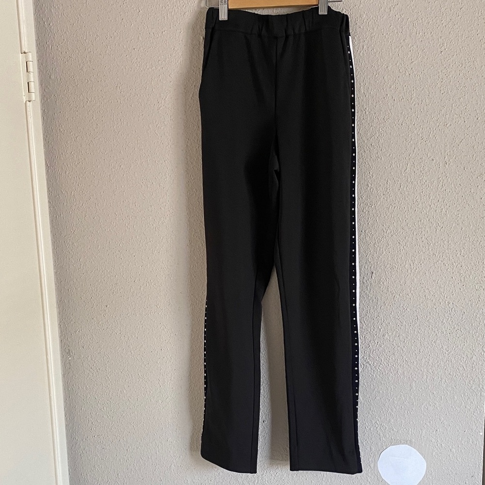 Maje Black Track Pants with White Side Stripe